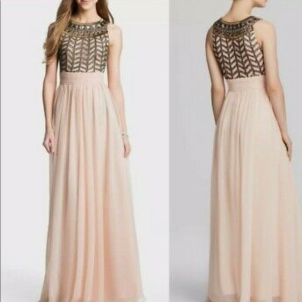 JS collections beaded bodice chiffon gown